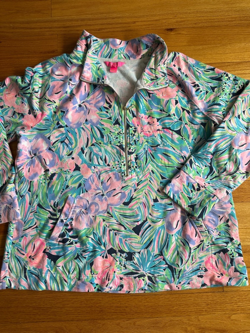 Lilly Pulitzer women’s ' Floral Quarter-Zip Pullover - Pink, Teal & Blue